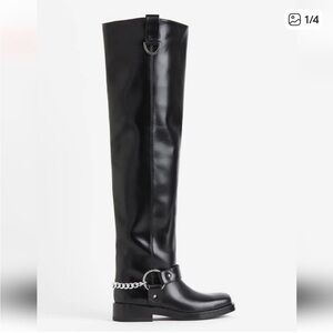 Tall thigh-high Black Women's Riding Boots with Chain Detail